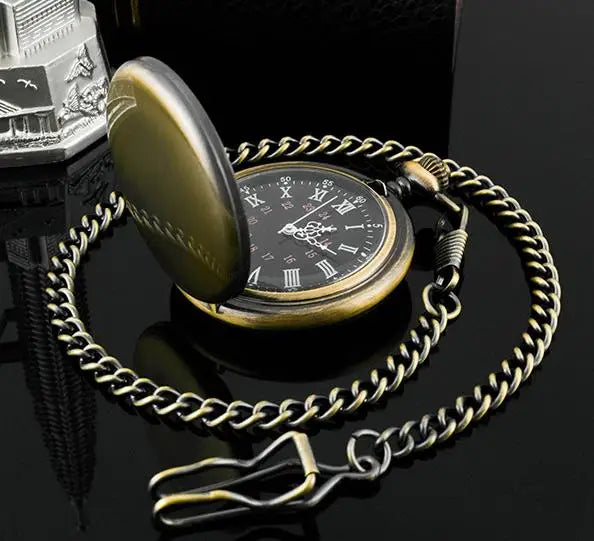 Fashion 37CM Fob Chain Smooth Steel Quartz Pocket Watch Vintage Roman Nmber Dial Pendant Fob Watch Gifts Clock