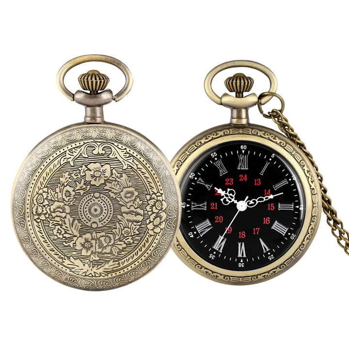 Bronze Retro Roman Numerals Display Quartz Pocket Watch Vintage Pendant Clock for Men Women Fob Sweater Chain /Hanging Chain