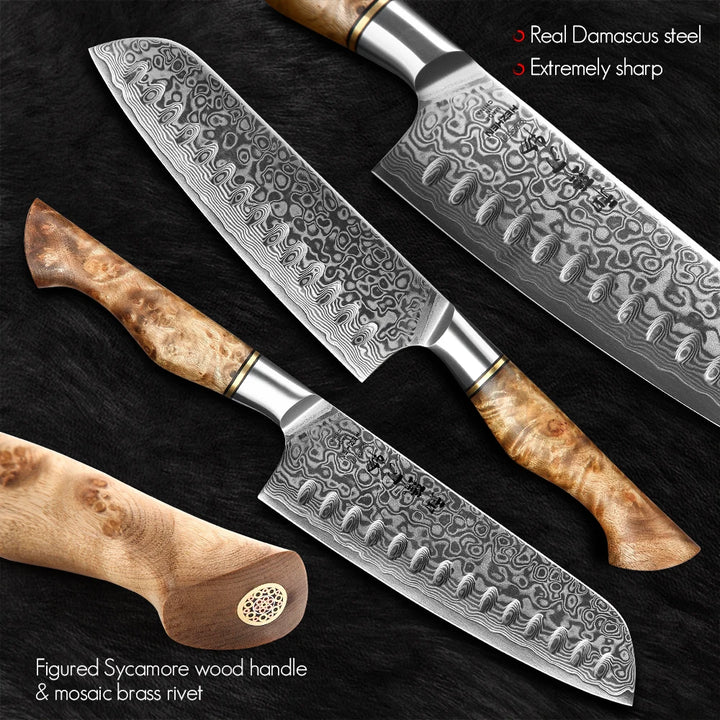 HEZHEN 1-5PC Knife Set Professional Damascus Steel  Chef Santoku Bread Utility Paring Cook Knife For Meat Sharp Kitchen Knife