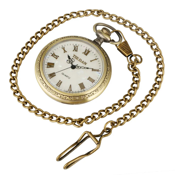 Bronze Retro Roman Numerals Display Quartz Pocket Watch Vintage Pendant Clock for Men Women Fob Sweater Chain /Hanging Chain