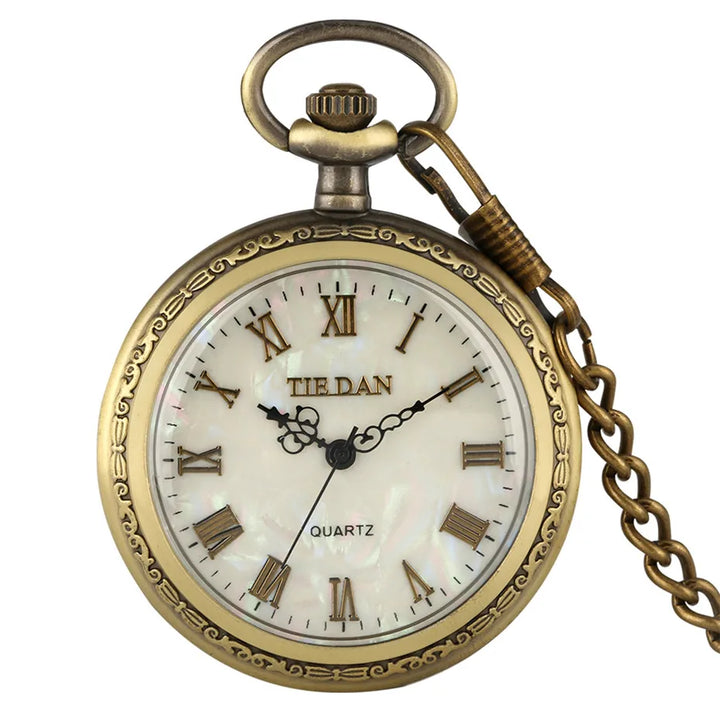 Bronze Retro Roman Numerals Display Quartz Pocket Watch Vintage Pendant Clock for Men Women Fob Sweater Chain /Hanging Chain