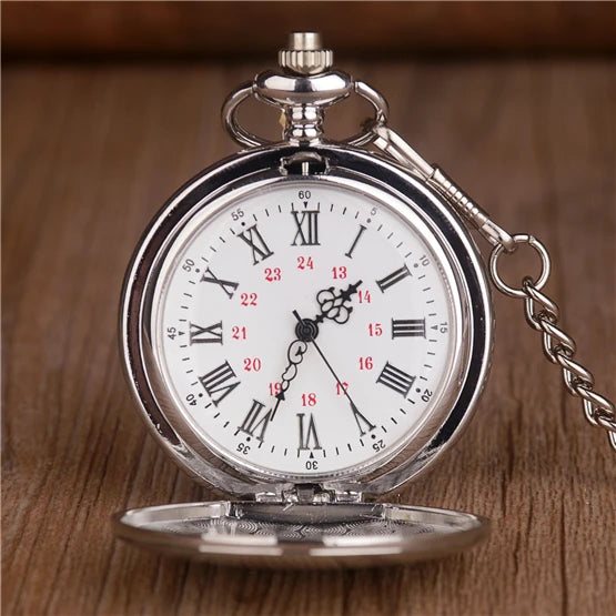 Fashion 37CM Fob Chain Smooth Steel Quartz Pocket Watch Vintage Roman Nmber Dial Pendant Fob Watch Gifts Clock