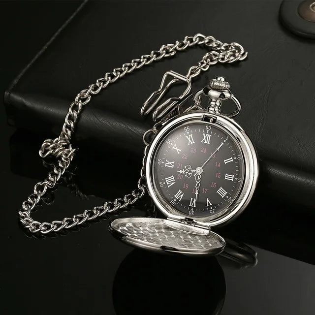 Fashion 37CM Fob Chain Smooth Steel Quartz Pocket Watch Vintage Roman Nmber Dial Pendant Fob Watch Gifts Clock