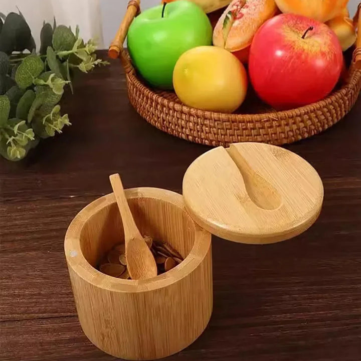 Natural Bamboo Salt & Pepper Set – Elegant Spice Storage with Magnetic Lid