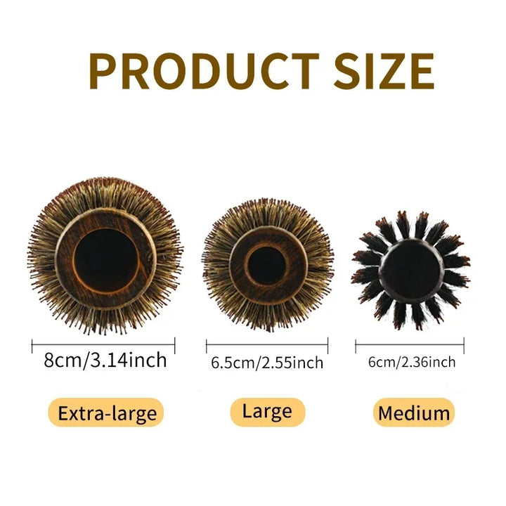 Professional Boar Bristle Round Hair Brush For Women Men Salon Hair Styling Curly And Straight Comb Hairdresser Wood Round Brush