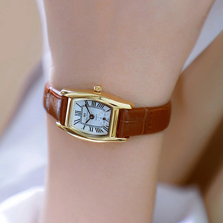 Elegant Retro Women's Quartz Watch Small Square Dial with Leather Strap & Waterproof Design