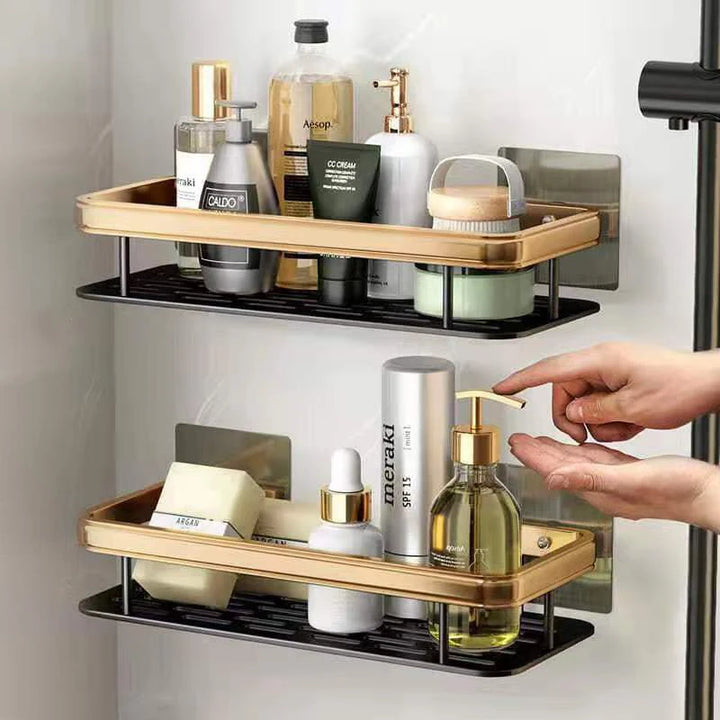 Punch-Free Wall-Mounted Storage Rack Sleek Organizer for Bathroom & Kitchen Essentials