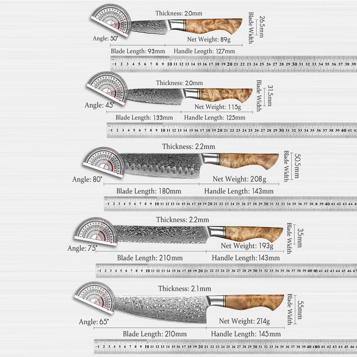 HEZHEN 1-5PC Knife Set Professional Damascus Steel  Chef Santoku Bread Utility Paring Cook Knife For Meat Sharp Kitchen Knife