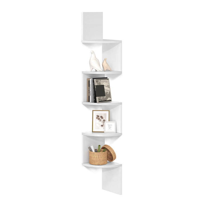 VASAGLE Corner Shelf Wall Mount, 5-Tier Floating Corner Bookshelf, Plant Shelf for Bedroom, Living Room, Bathroom, Home Office