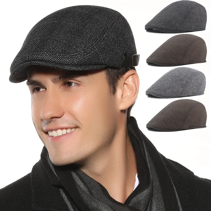 Classic Men’s Wool Beret – High-Quality Herringbone Autumn & Winter Hat