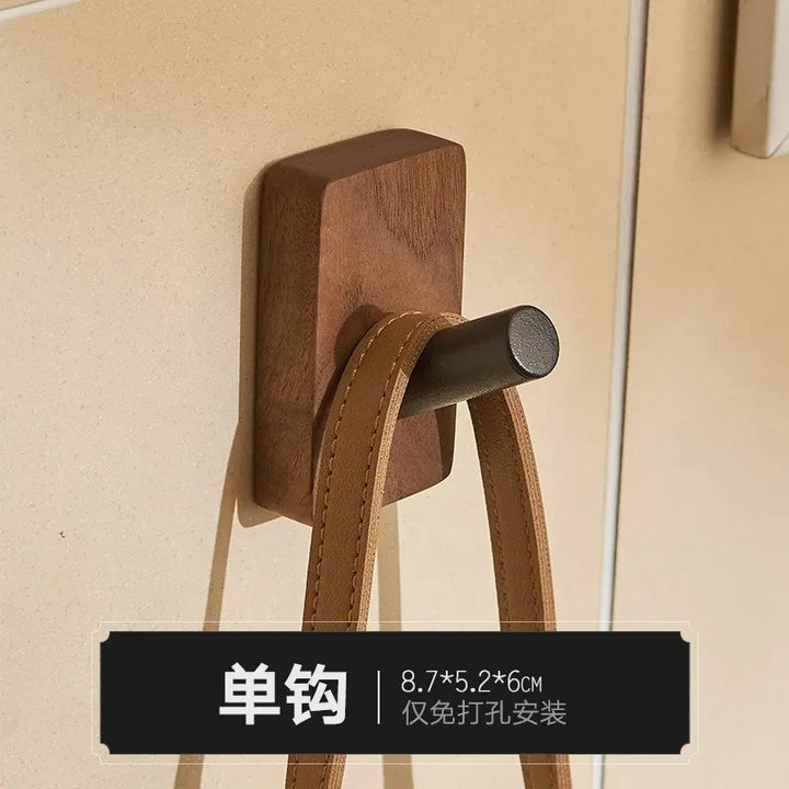 Self-Adhesive Walnut Wood Wall Stylish Coat & Towel Hanger