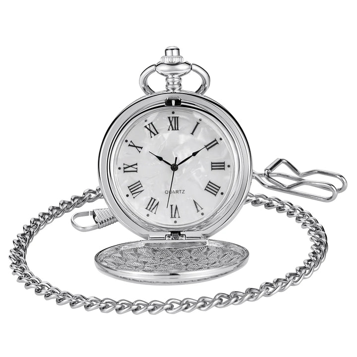 Fashion 37CM Fob Chain Smooth Steel Quartz Pocket Watch Vintage Roman Nmber Dial Pendant Fob Watch Gifts Clock