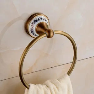 Antique Brushed Solid Brass Bathroom Accessories Sets European Porcelain Bathroom Hardware Sets Ceramic Retro Bathroom Products