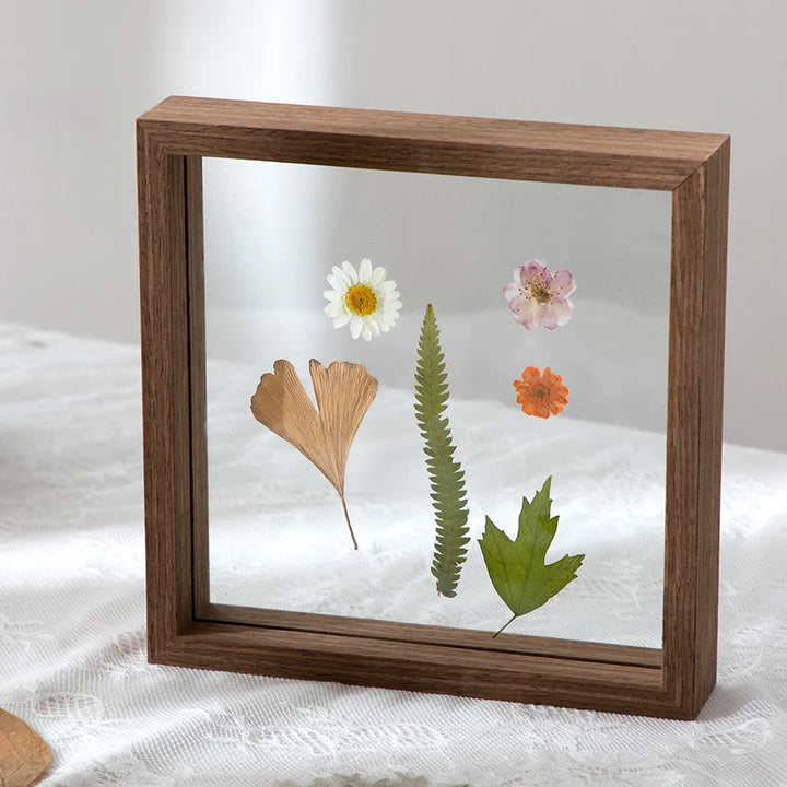 Wooden Picture Photo Frames Table Display Double Side Pressed Flower Frames Plant Specimen Herbarium Clip Double Glass Frame