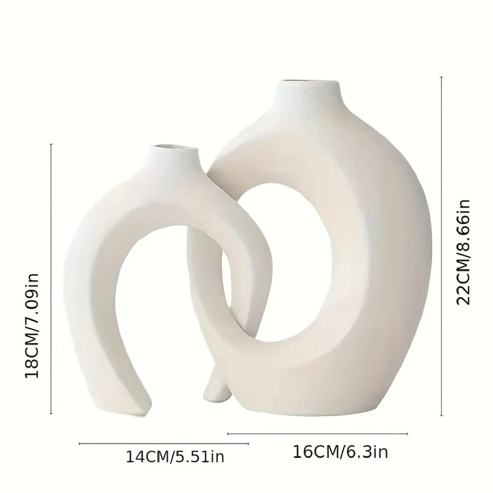 Set of 2 Hollow Nordic Ceramic Vases  Modern Boho Decor for Living Room & Bookshelf