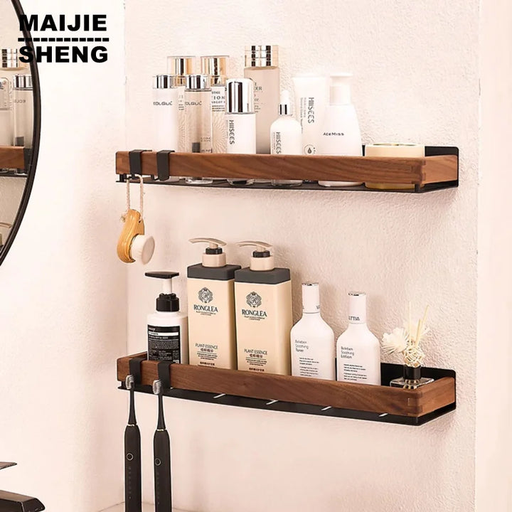 Wood Black Kitchen Shelf Screw installation Makeup Organizer Mental Corner Shelf Storage Shelf Shower Wall Rack Bathroom