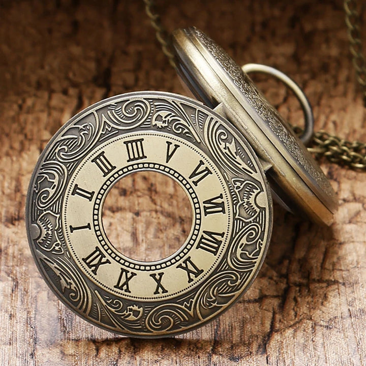 Bronze Roman Scale Display Design Quartz Pocket Watch Vintage Masculino Relogio Pendant Necklace Chain Leisure Men's Gift Clock