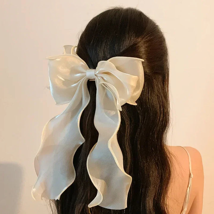 Sweet Chiffon Bow Hair Clips Girls Blue Shining Satin Bowknot Hair Clips Ribbon Bow Barrette Hairpin Grip Ponytail Clip Headwear