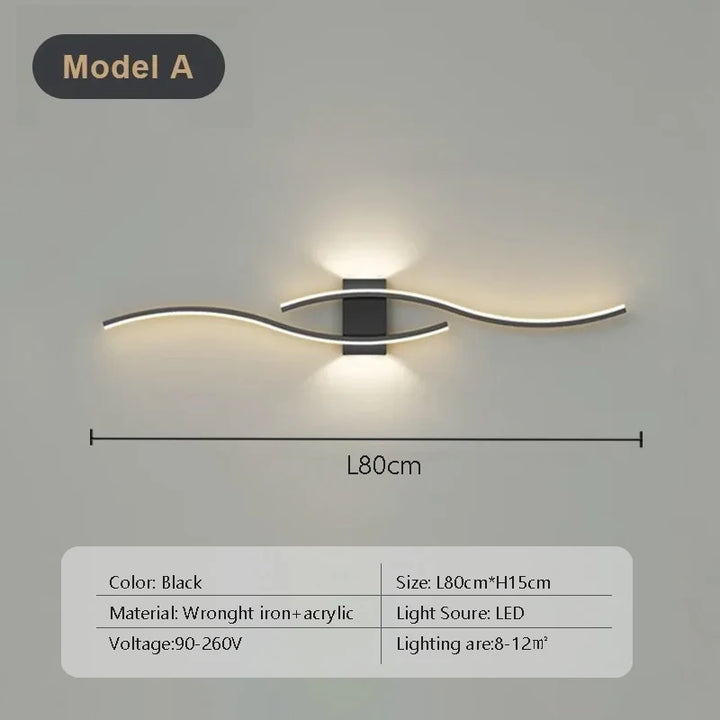 Modern LED Strip Wall Lamp Double Curve Remote Control Light Bedside Decor Black Gold Wall Sconces Living Room Bedroom Led Fixtu