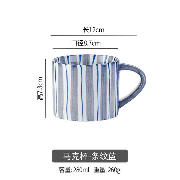 Simple Striped Ceramic Teacup Hotel Café Porcelain Coffee Cup 280ml Office Mug Breakfast Bread Dessert Mug Gift Table Decoration