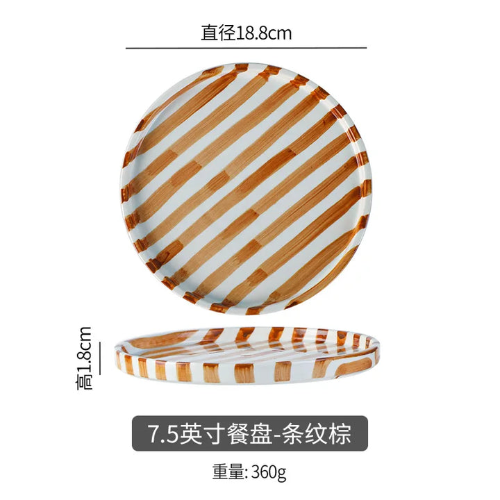 Simple Striped Ceramic Teacup Hotel Café Porcelain Coffee Cup 280ml Office Mug Breakfast Bread Dessert Mug Gift Table Decoration