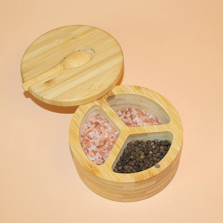 Natural Bamboo Salt & Pepper Set – Elegant Spice Storage with Magnetic Lid