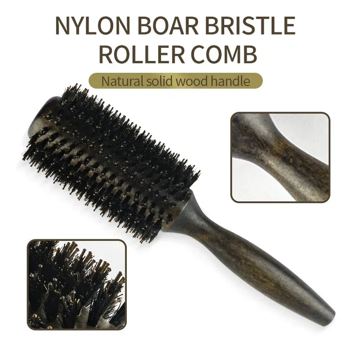 Professional Boar Bristle Round Hair Brush For Women Men Salon Hair Styling Curly And Straight Comb Hairdresser Wood Round Brush