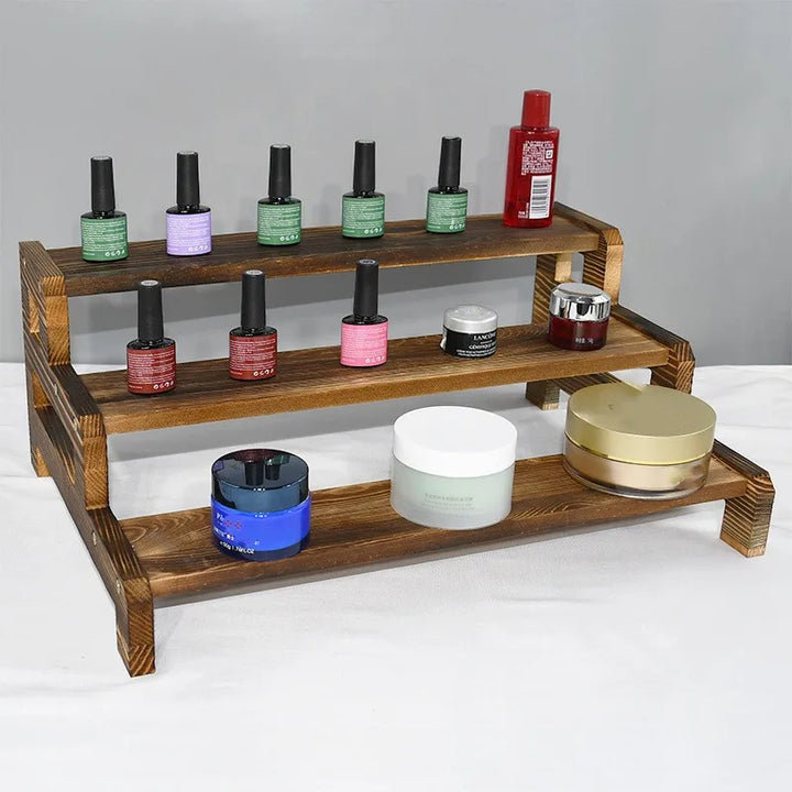 3 Tier Wooden Cupcake Display Riser Stand Makeup Perfume Holder Storage Rack Kitchen Spice Plant Mini Figure Display Shelf