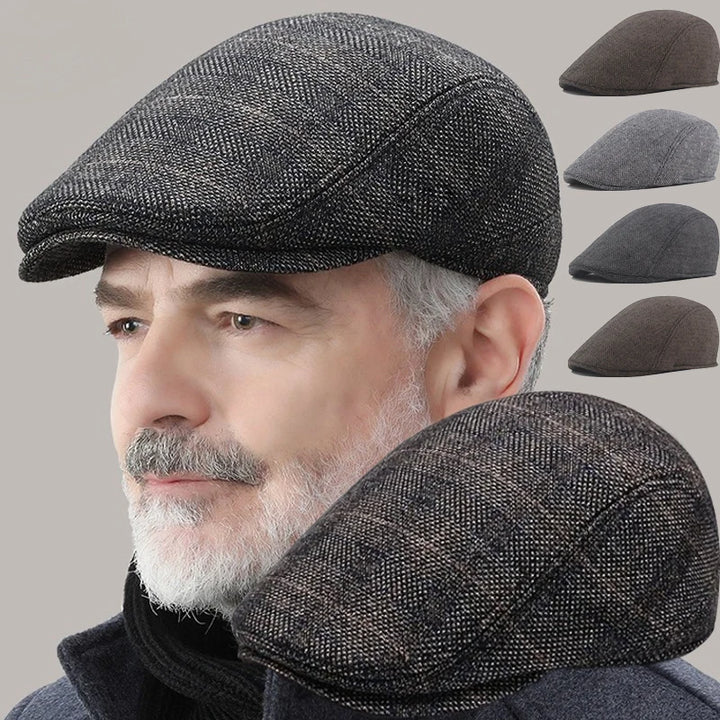 Classic Men’s Wool Beret – High-Quality Herringbone Autumn & Winter Hat