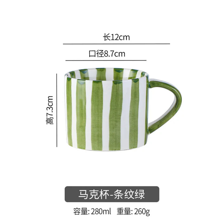 Simple Striped Ceramic Teacup Hotel Café Porcelain Coffee Cup 280ml Office Mug Breakfast Bread Dessert Mug Gift Table Decoration