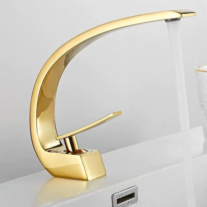 Polished Golden Bathroom Faucet Single Handle Hot Cold Mixier Tap Vanity Sink Faucet Deck Mount Crane