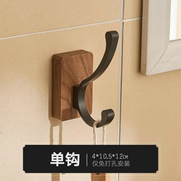 Self-Adhesive Walnut Wood Wall Stylish Coat & Towel Hanger