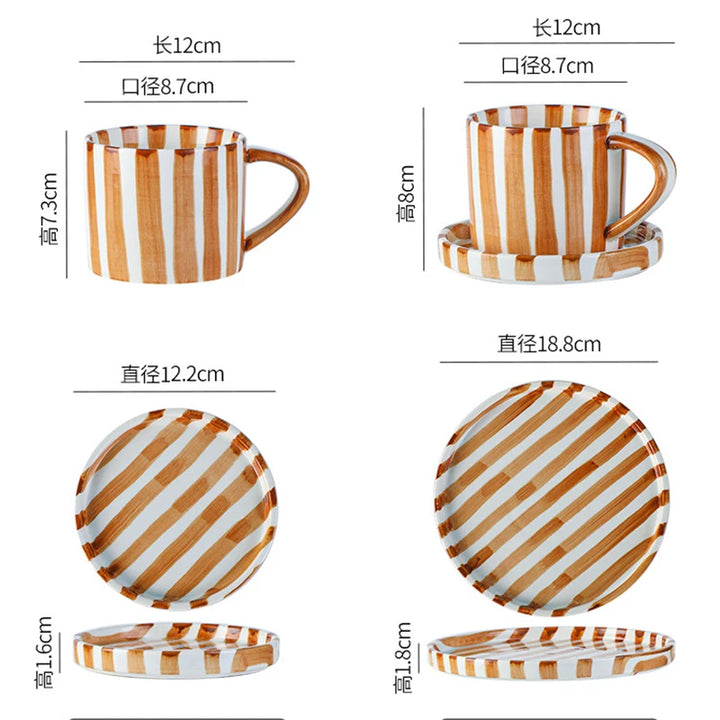 Simple Striped Ceramic Teacup Hotel Café Porcelain Coffee Cup 280ml Office Mug Breakfast Bread Dessert Mug Gift Table Decoration