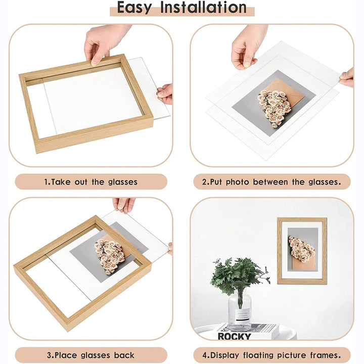 Wooden Picture Photo Frames Table Display Double Side Pressed Flower Frames Plant Specimen Herbarium Clip Double Glass Frame