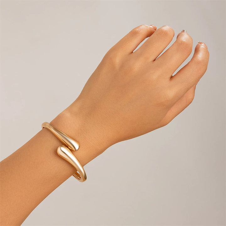 Wide Metal Bangle Ring for Women Gold and Silver Color Chunky Waterdrop Open Wrist Cuff Thick Irregular Twisted Bracelet Jewelry