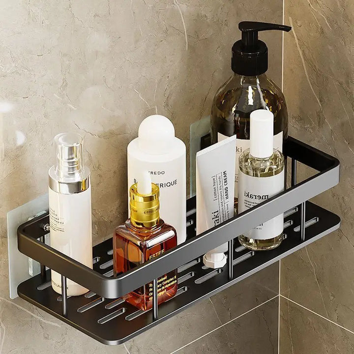 Punch-Free Wall-Mounted Storage Rack Sleek Organizer for Bathroom & Kitchen Essentials