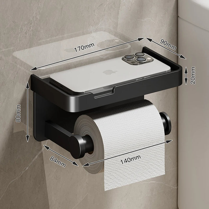 Aluminum Alloy Toilet Paper Holder Bathroom Wall Mount WC Paper Phone Holder Shelf Towel Roll shelf Accessories