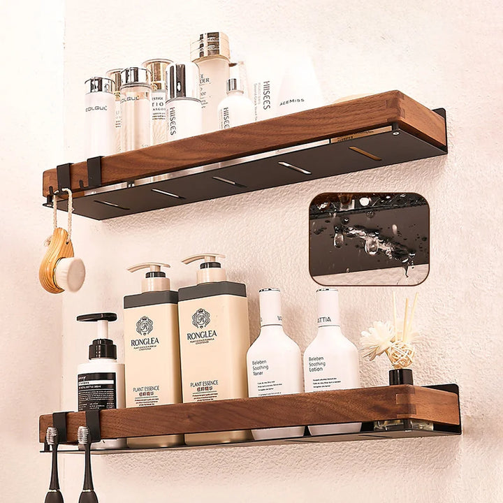 Wood Black Kitchen Shelf Screw installation Makeup Organizer Mental Corner Shelf Storage Shelf Shower Wall Rack Bathroom