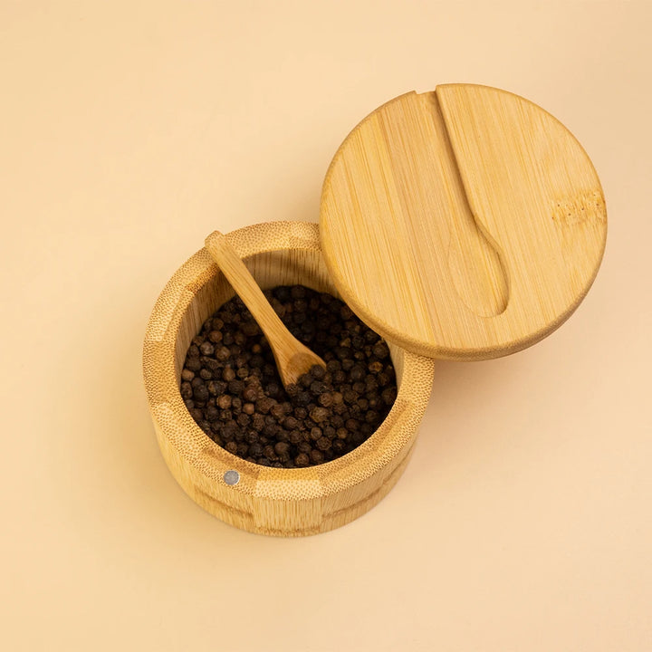 Natural Bamboo Salt & Pepper Set – Elegant Spice Storage with Magnetic Lid