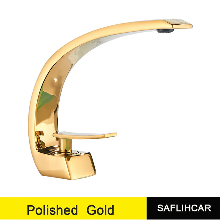 Polished Golden Bathroom Faucet Single Handle Hot Cold Mixier Tap Vanity Sink Faucet Deck Mount Crane