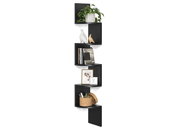 VASAGLE Corner Shelf Wall Mount, 5-Tier Floating Corner Bookshelf, Plant Shelf for Bedroom, Living Room, Bathroom, Home Office