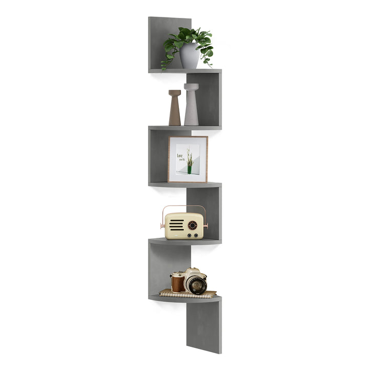 VASAGLE Corner Shelf Wall Mount, 5-Tier Floating Corner Bookshelf, Plant Shelf for Bedroom, Living Room, Bathroom, Home Office