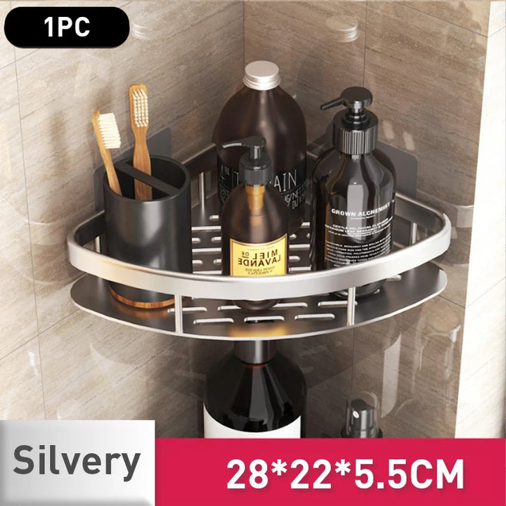 Punch-Free Wall-Mounted Storage Rack Sleek Organizer for Bathroom & Kitchen Essentials