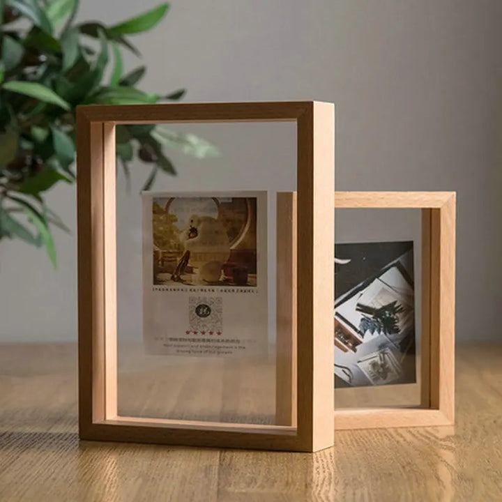 Wooden Picture Photo Frames Table Display Double Side Pressed Flower Frames Plant Specimen Herbarium Clip Double Glass Frame