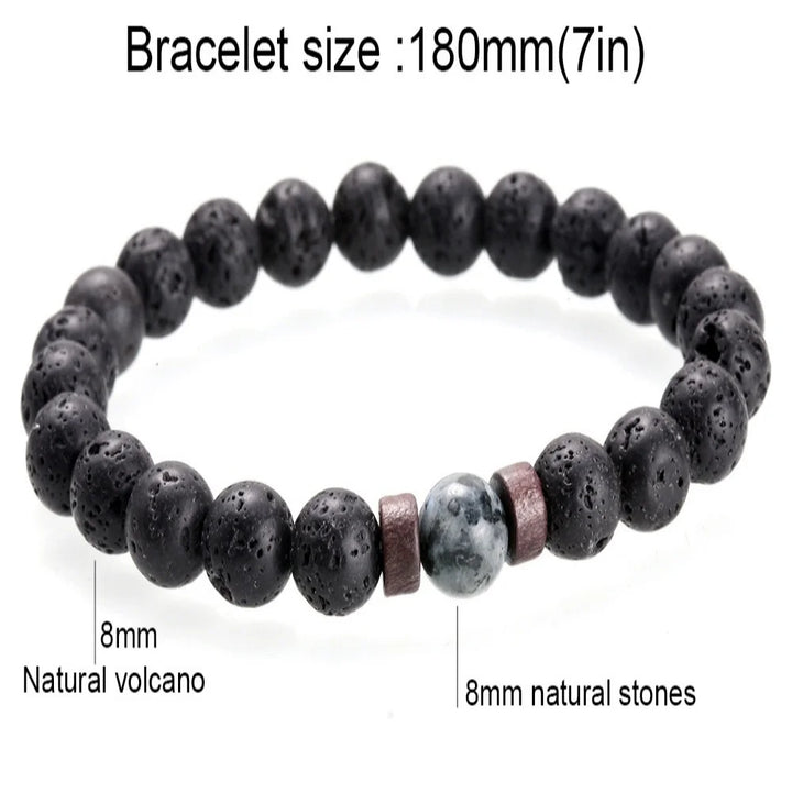 Stylish Men’s Volcanic Stone Bead Bracelet – Retro European & American Design