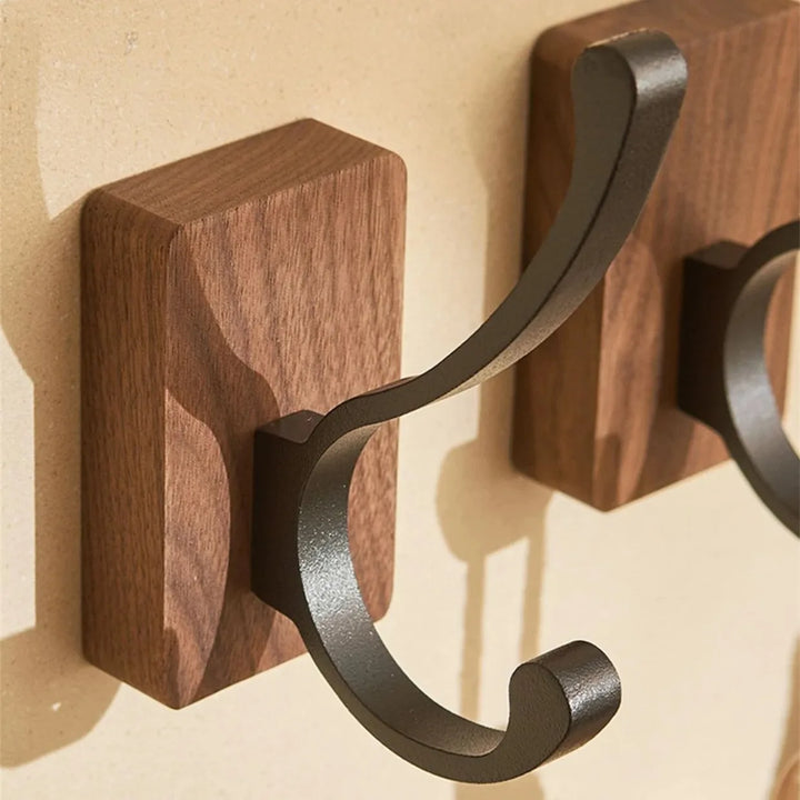 Self-Adhesive Walnut Wood Wall Stylish Coat & Towel Hanger