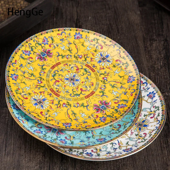 Creative Gold Stroke Ceramic Dinner Plate Dinner Steak Dishes Hotel Tableware Serving Tray Enamel Decorative Porcelain Plates