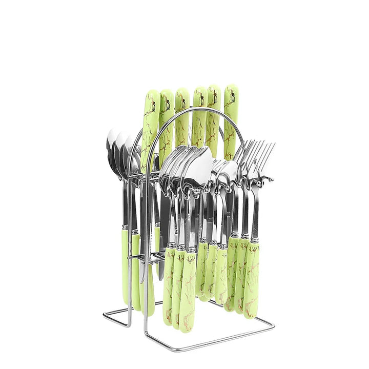 24 pcs cutlery ceramic handle stainless steel knife fork spoon and spoon with shelving gold silver cutlery set  dinnerware set