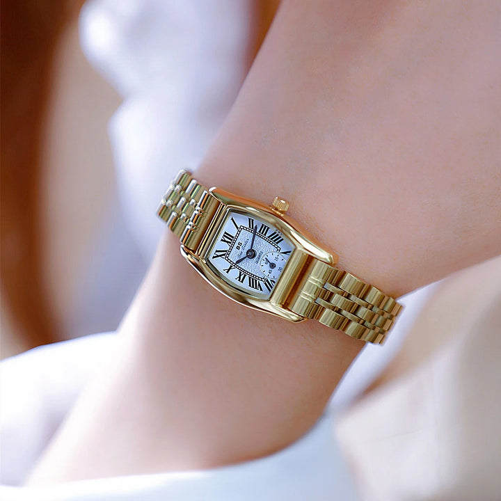 Elegant Retro Women's Quartz Watch Small Square Dial with Leather Strap & Waterproof Design