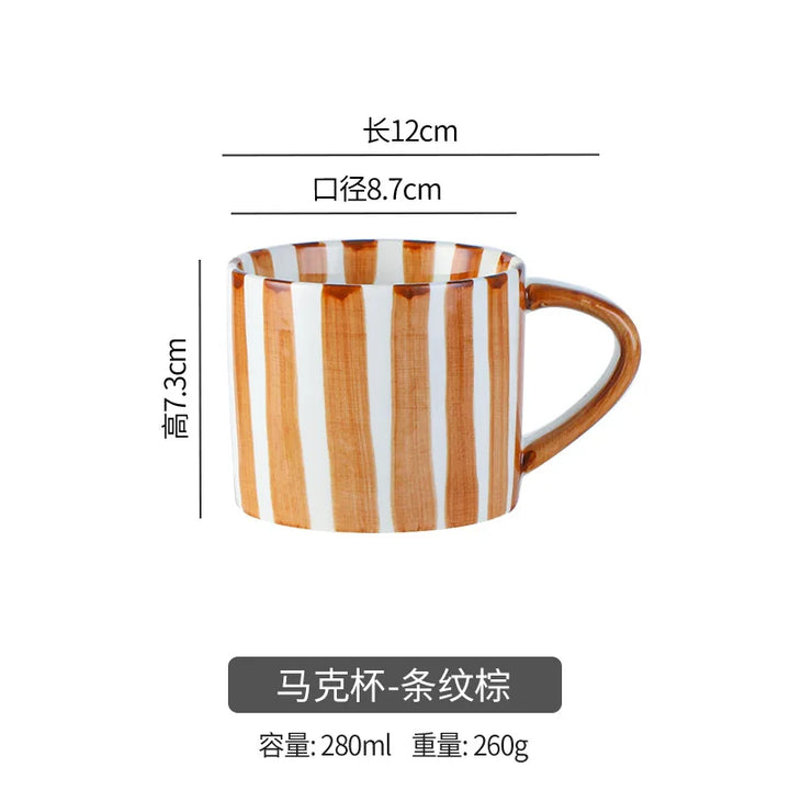 Simple Striped Ceramic Teacup Hotel Café Porcelain Coffee Cup 280ml Office Mug Breakfast Bread Dessert Mug Gift Table Decoration